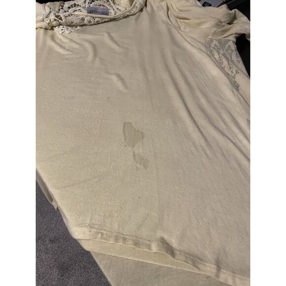 Catherines Womens Top 2X Yellow Abstract Rayon Rhinestone Semi Sheer FLAW READ - Picture 3 of 10